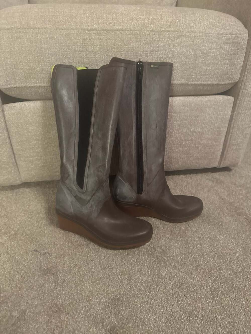 Tretorn Women's Grey Wedge Heel Tall Zip Chelsea Rain Boots